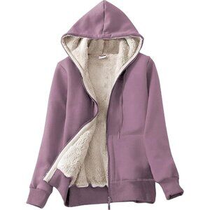Women's Casual Full Zip Up Sherpa Lined Hoodie Sweatshirt Jacket Coat Purple